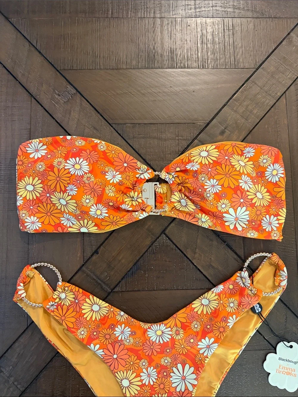 NWT Blackbough Swim X Emma Brooks Orange Floral Bikini Set XL Bottoms L Top